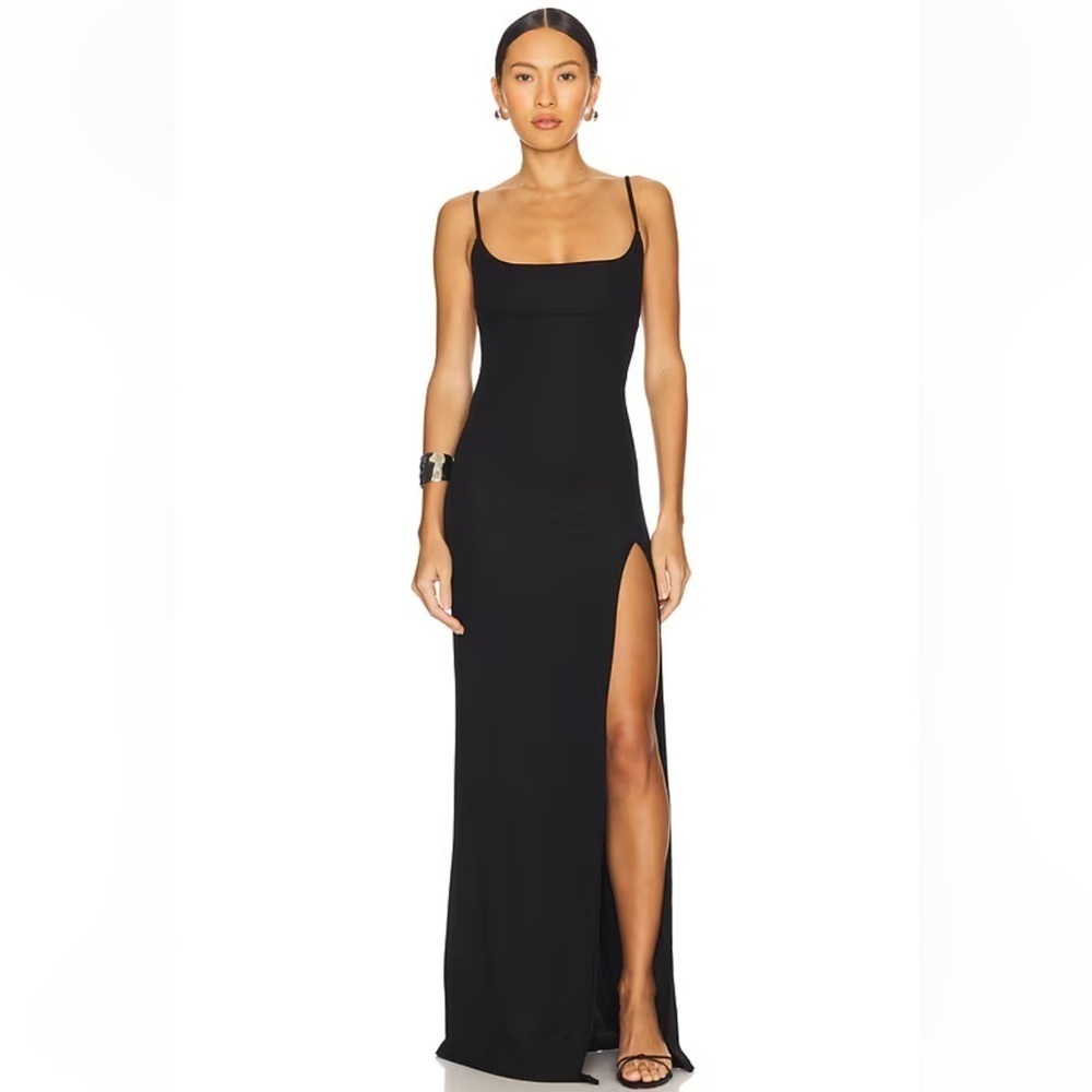 NBD Mirabel Maxi Dress Black Sleek slinky slip gown Revolve NWT XXS
